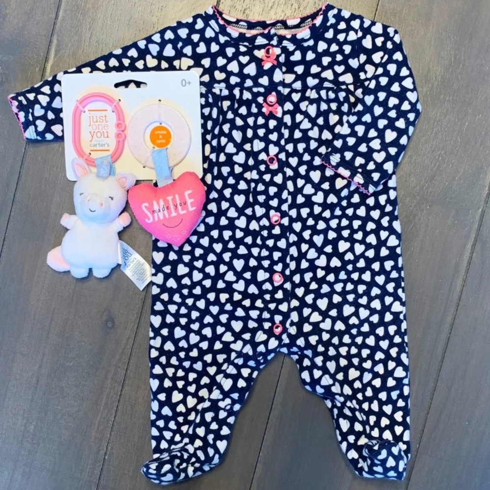 0-3M Pink & Blue Heart Sleeper Bundle